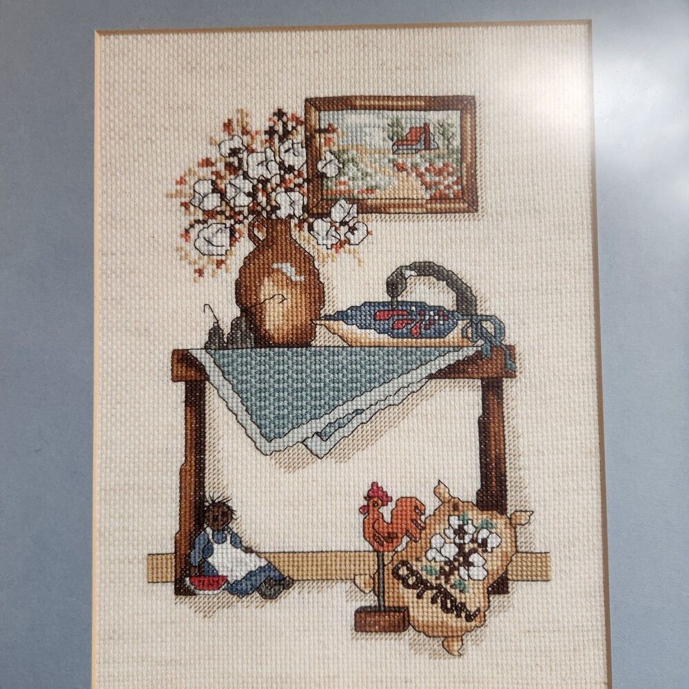 Vtg 80s Handmade Framed Country Farm Cross Stitch Goose Folk Art Cottage Rustic - Picture 2 of 6